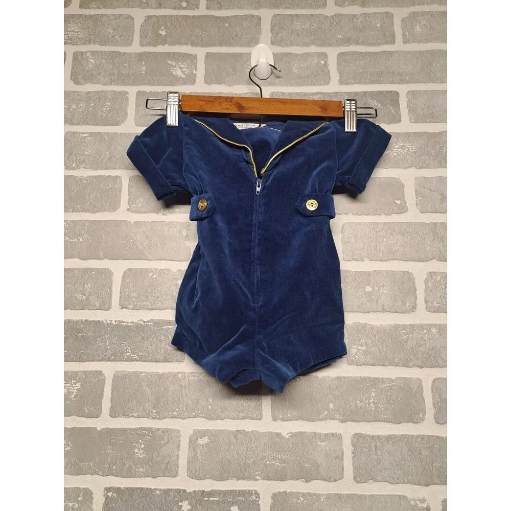 Vintage Blue Velvet Sailor Romper Little Goodies by Good Lad ~ 12‎ month